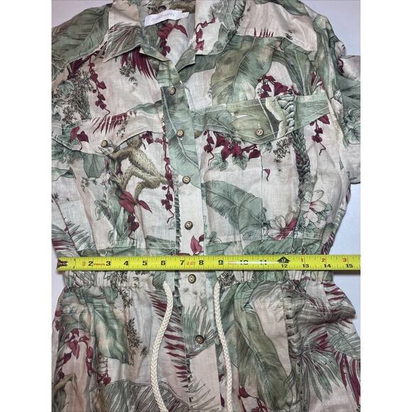 ZIMMERMANN Cassia Jungle Print Drawstring Linen Playsuit Button Romper AU 1 US 6 - Picture 16 of 16